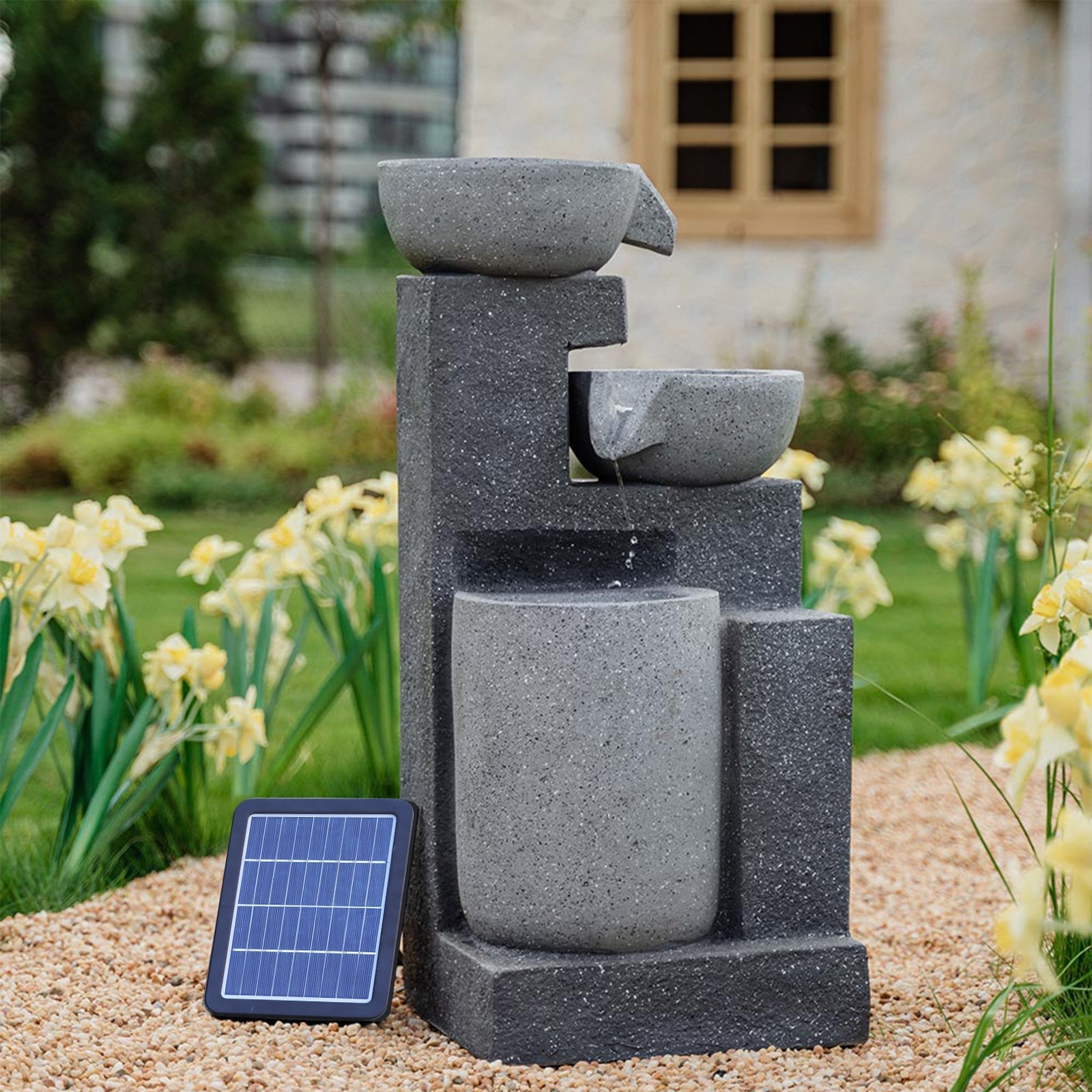 Garden Cascading Fountain Solar LED Light Rockfall Water Feature Cascading Fountains Living and Home